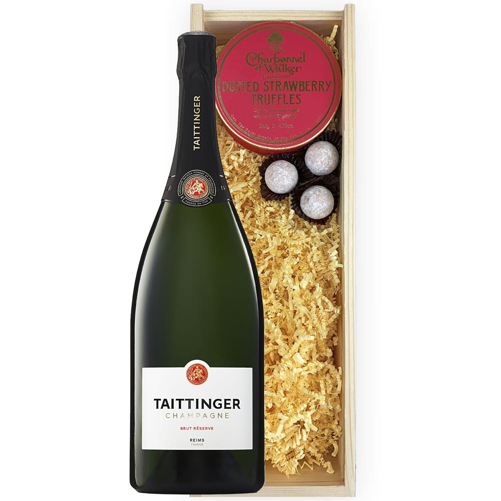 Magnum of Taittinger Brut Champagne 150cl And Strawberry Charbonnel  Truffles Magnum Box | Bottled & Boxed
