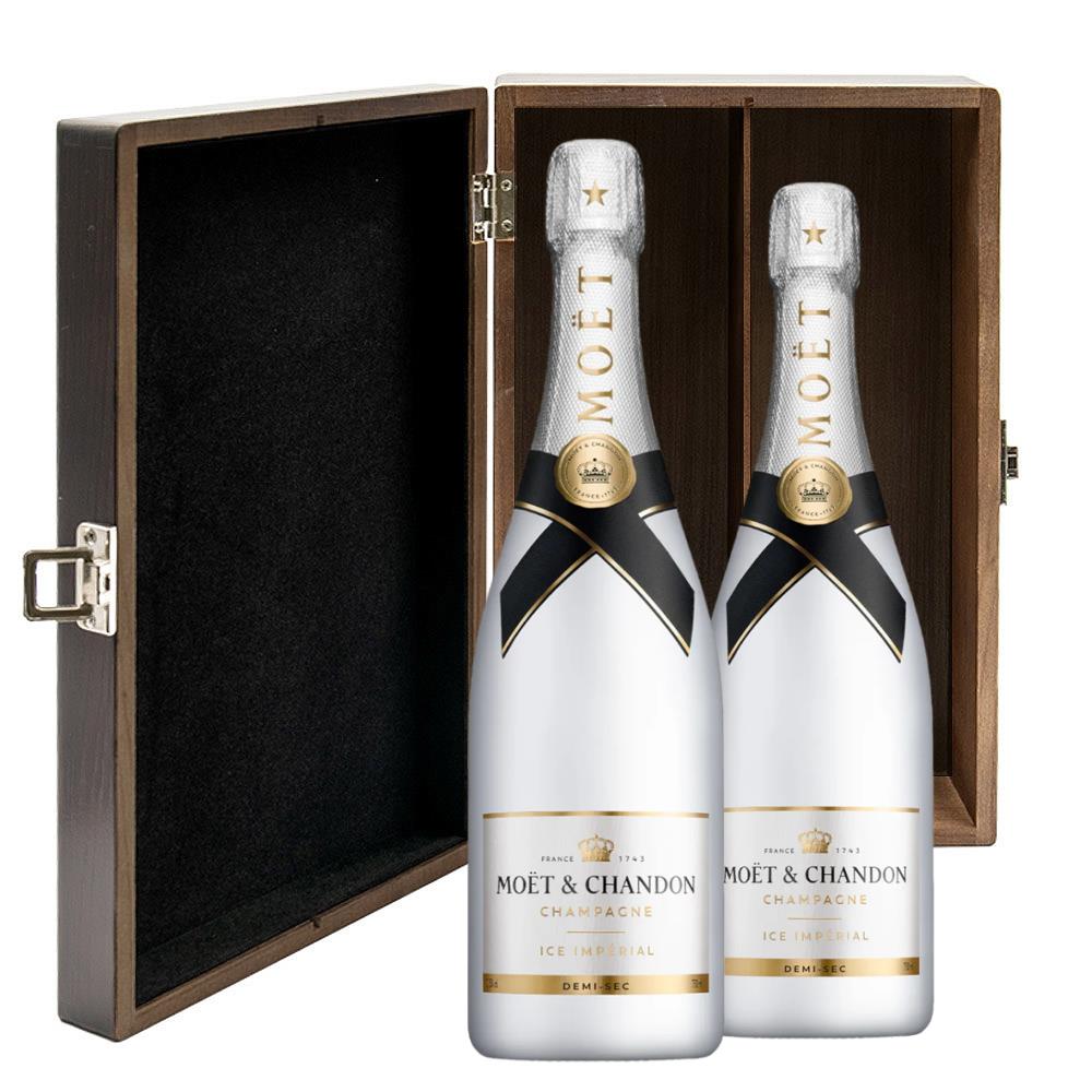 CHAMPÁN MOET & CHANDON ICE IMPERIAL DEMI SEC DE AMOR EN CAJA DE MADERA -  REGALO ORIGINAL PARA HOMBRE - Ideas de regalos para San Valentin. Botellas  de