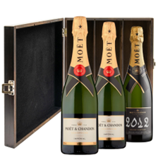 Buy & Send 2 x Moet Brut And 1 x Moet Vintage Treble Elm Wood Gift Boxed (3x75cl)