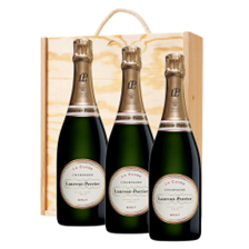 Buy & Send 3 x Laurent Perrier La Cuvee Champagne 75cl Treble Wooden Gift Boxed Champagne