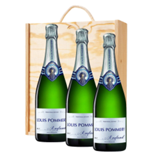 Buy & Send 3 x Louis Pommery Brut English Sparkling75cl Treble Wooden Gift Boxed Champagne