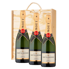 Buy & Send 3 x Moet And Chandon Brut Champagne 75cl Treble Wooden Gift Boxed Champagne