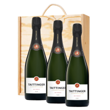 Buy & Send Taittinger Brut Champagne 75cl Treble Pine Wooden Gift Boxed (3x75cl)