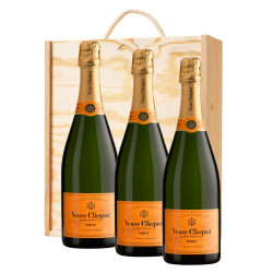 More Info Send 3 X Veuve Clicquot Yellow Label Brut Champagne 75cl Treble Wooden Gift Boxed