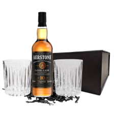 Buy & Send Aerstone Land Cask 10 Year Old Whisky 70cl And Nouveau Tumblers Gift Set