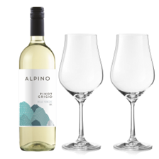 Buy & Send Alpino Pinot Grigio 75cl White Wine And Crystal Classic Collection Wine Glasses