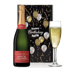 Buy & Send Baron De Villeboerg Brut Chamapgne 75cl And Flute Happy Birthday Gift Box