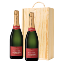 Buy & Send Baron De Villeboerg Brut Chamapgne 75cl Two Bottle Wooden Gift Boxed (2x75cl)