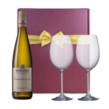 Buy & Send Bergsig Estate Gewurztraminer 75cl White Wine And Bohemia Glasses In A Gift Box