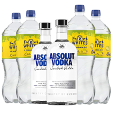 Buy & Send Case of 6 with Absolut Blue Vodka 70cl and Lemonade Mixer