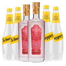 Buy & Send Case of 6 with The Lakes Pink Grapefruit Gin 70cl and Tonic Mixer