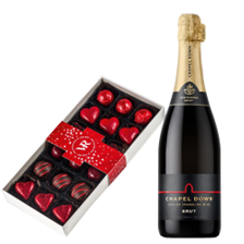 Buy & Send Chapel Down Brut NV and Assorted Box Of Heart Chocolates 215g