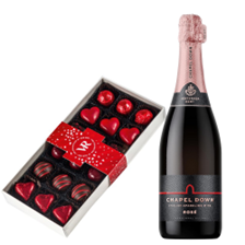 Buy & Send Chapel Down Rose English Sparkling Wine 75cl and Assorted Box Of Heart Chocolates 215g