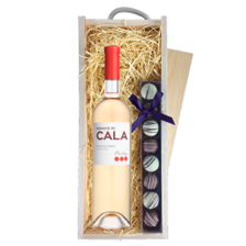 Buy & Send Domaine de Cala Prestige Rose Wine 70cl & Truffles, Wooden Box