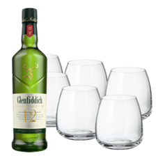 Buy & Send Glenfiddich 12 Year Old Whisky 70cl with Six Bohemia Anser Tumblers