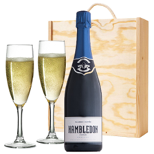 Buy & Send Hambledon Classic Cuvee English 75cl And Flutes In Pine Wooden Gift Box