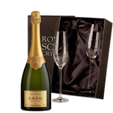 Buy & Send Krug Grande Cuvee Editions Champagne 75cl With Diamante Crystal Flutes