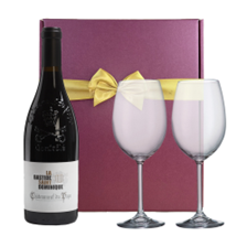 Buy & Send La Bastide, St Dominique Chateauneuf-de-Pape 75cl Red Wine & Wine Glasses Gift Box