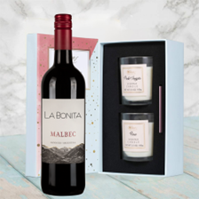 Buy & Send La Bonita Malbec 75cl Red Wine With Love Body & Earth 2 Scented Candle Gift Box