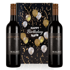 Buy & Send La Bonita Malbec Reserve 75cl Red Wine Happy Birthday Wine Duo Gift Box (2x75cl)