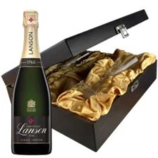 Buy & Send Lanson Le Black Creation Brut Champagne 75cl And Flutes In Luxury Presentation Box