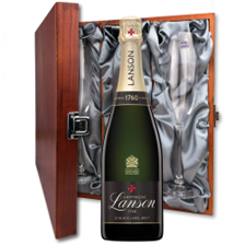 Buy & Send Lanson Le Black Label Brut 75cl Champagne And Flutes In Luxury Presentation Box