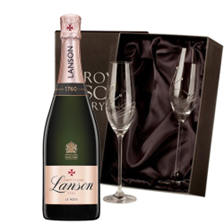Buy & Send Lanson Le Rose Label Champagne 75cl With Diamante Crystal Flutes