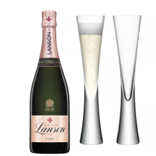 Buy & Send Lanson Le Rose Label Champagne 75cl with LSA Moya Flutes
