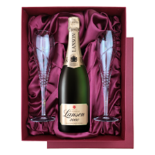 Buy & Send Lanson Le Vintage 2009 Champagne 75cl in Red Luxury Presentation Set With Flutes