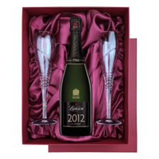 Buy & Send Lanson Le Vintage 2012 Champagne 75cl in Red Luxury Presentation Set With Flutes