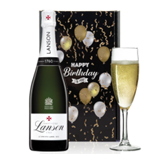 Buy & Send Lanson Le White Label Sec Champagne 75cl And Flute Happy Birthday Gift Box