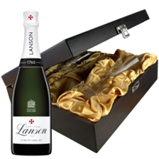 Buy & Send Lanson Le White Label Sec Champagne 75cl And Flutes In Luxury Presentation Box