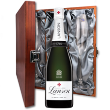Buy & Send Lanson Le White Label Sec Champagne 75cl And Flutes In Luxury Presentation Box