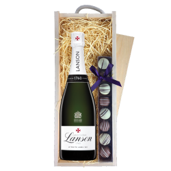 Buy & Send Lanson Le White Label Sec Champagne 75cl & Truffles, Wooden Box