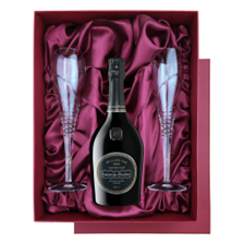 Buy & Send Laurent Perrier Brut Millesime Vintage 2015 75cl in Red Luxury Presentation Set With Flutes