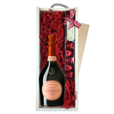Buy & Send Laurent Perrier Cuvee Rose Champagne 75cl & Chocolate Praline Hearts, Wooden Box