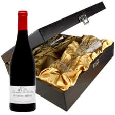 Buy & Send Les Violettes Cotes du Rhone 75cl Red Wine And Glasses In Luxury Presentation Box