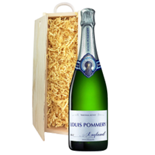 Buy & Send Louis Pommery Brut English Sparkling75cl In Wooden Sliding Lid Gift Box