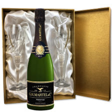 Buy & Send Martel Prestige Brut Champagne 75cl in Gold Presentation Set With Flutes