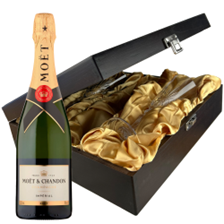 Buy & Send Moet And Chandon Brut Champagne 75cl And Flutes In Luxury Presentation Box