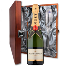 Buy & Send Moet And Chandon Brut Champagne 75cl And Flutes In Luxury Presentation Box