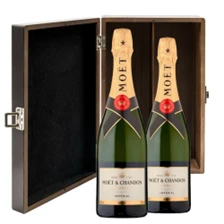 Buy & Send Moet And Chandon Brut Champagne 75cl Double Elm Wood Gift Boxed (2x75cl)