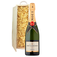Buy & Send Moet And Chandon Brut Champagne 75cl In Wooden Sliding Lid Gift Box