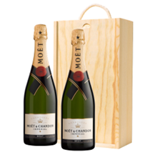Buy & Send Moet And Chandon Brut Champagne 75cl Two Bottle Wooden Gift Boxed (2x75cl)
