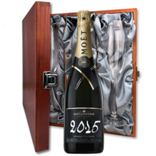 Buy & Send Moet And Chandon Brut Vintage 2013-15 Champagne 75cl And Flutes In Luxury Presentation Box