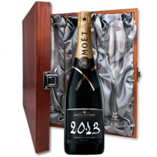 Buy & Send Moet And Chandon Brut Vintage 2013 Champagne 75cl And Flutes In Luxury Presentation Box