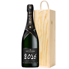 Buy & Send Moet & Chandon Grand Vintage 2016 Extra Brut Champagne 75cl In Pine Wooden Gift Box