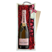 Buy & Send Moet & Chandon Rose Champagne 75cl & Chocolate Praline Hearts, Wooden Box