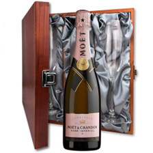 Buy & Send Moet &amp; Chandon Rose Champagne 75cl And Flutes In Luxury Presentation Box