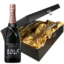 Buy & Send Moet & Chandon Vintage Rose 2015 Champagne 75cl And Flutes In Luxury Presentation Box